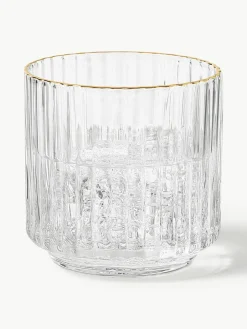 Westwing Collection Mundgeblasene Wassergläser Aleo mit goldfarbenem Rand, 4 Stück