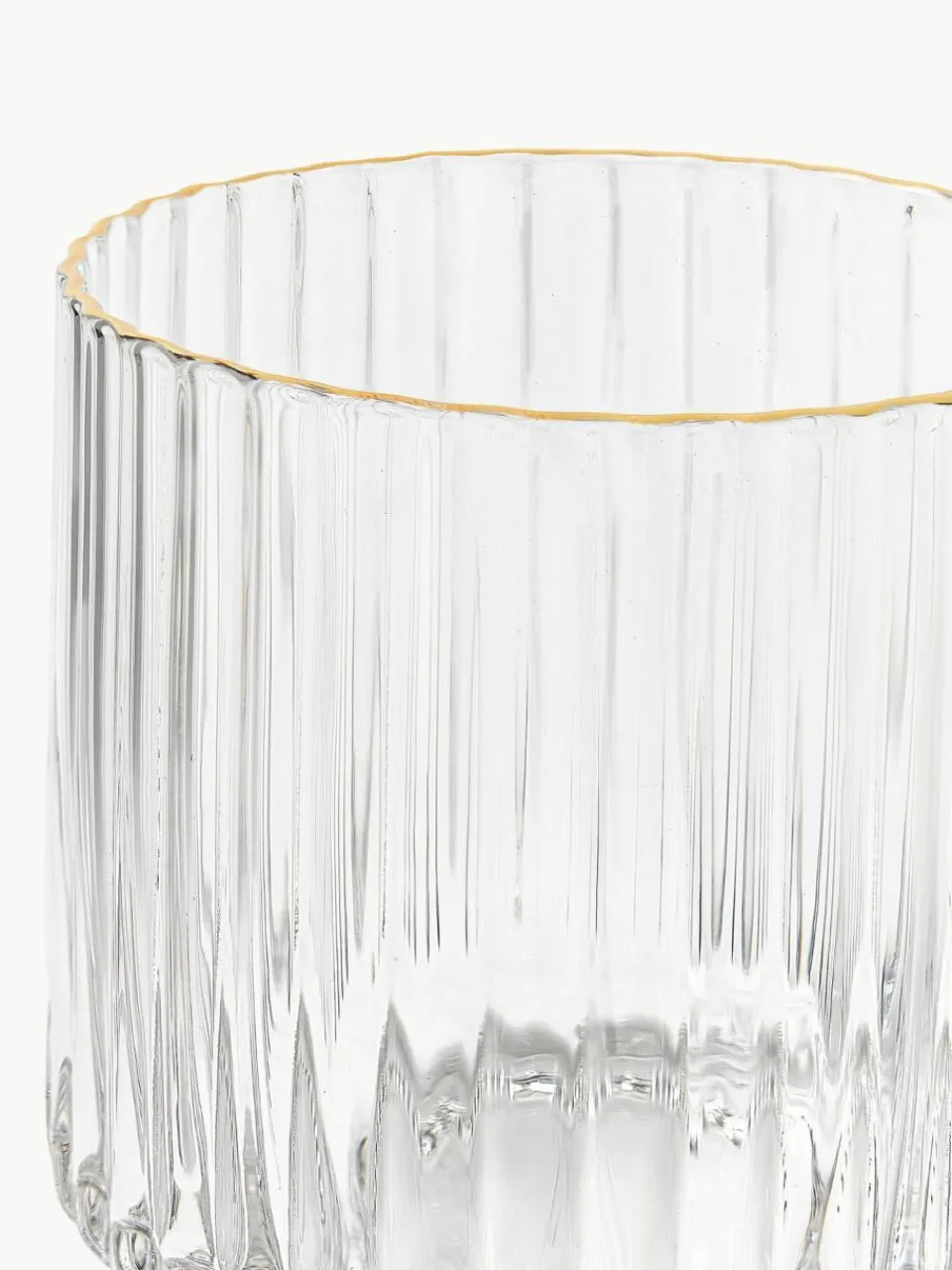 Westwing Collection Mundgeblasene Wassergläser Aleo mit goldfarbenem Rand, 4 Stück