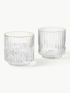 Westwing Collection Mundgeblasene Wassergläser Aleo mit goldfarbenem Rand, 4 Stück