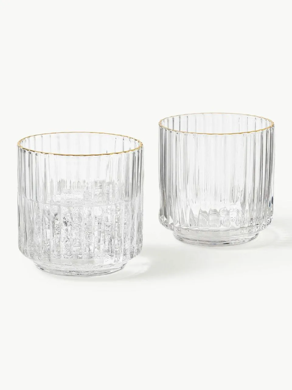 Westwing Collection Mundgeblasene Wassergläser Aleo mit goldfarbenem Rand, 4 Stück