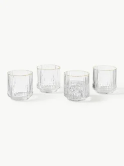 Westwing Collection Mundgeblasene Wassergläser Aleo mit goldfarbenem Rand, 4 Stück