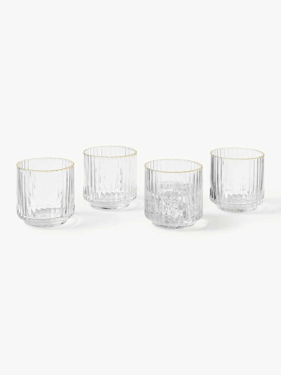 Westwing Collection Mundgeblasene Wassergläser Aleo mit goldfarbenem Rand, 4 Stück
