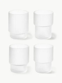 ferm LIVING Mundgeblasene Wassergläser Ripple mit Rillenrelief, 4er-Set