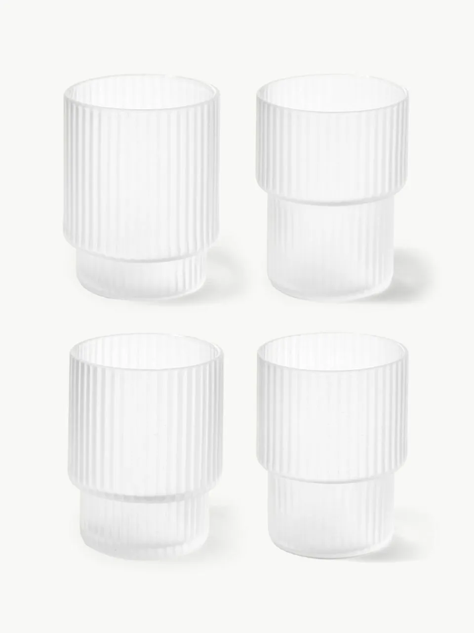 ferm LIVING Mundgeblasene Wassergläser Ripple mit Rillenrelief, 4er-Set