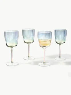 Westwing Collection Mundgeblasene Weingläser Juno mit Rillenrelief und Perlmuttglanz, 4 Stück