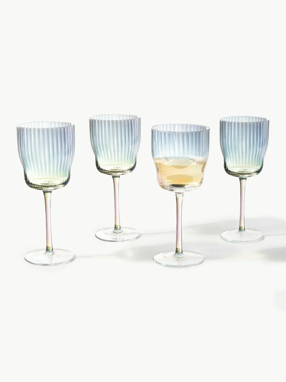Westwing Collection Mundgeblasene Weingläser Juno mit Rillenrelief und Perlmuttglanz, 4 Stück