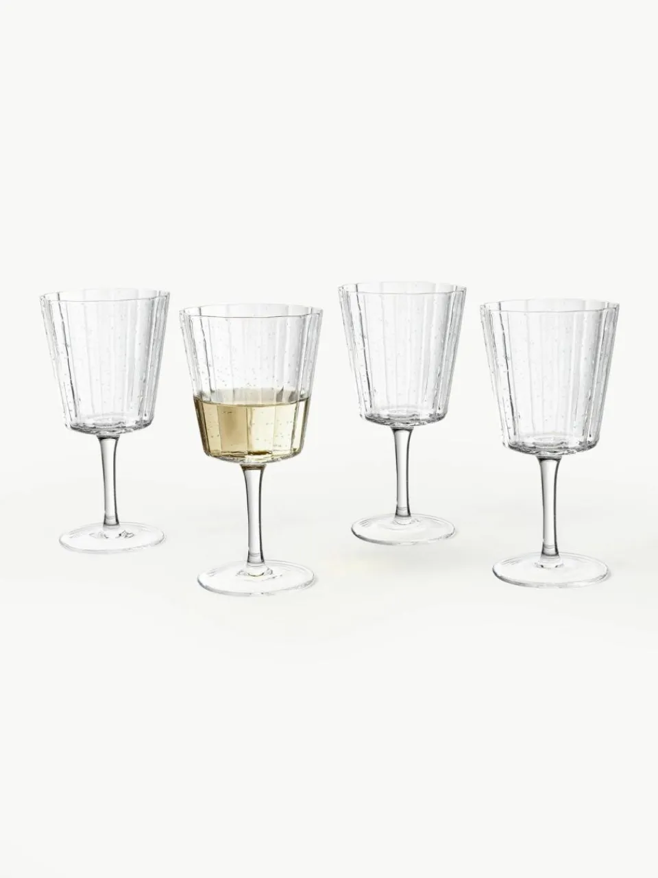 Westwing Collection Mundgeblasene Weingläser Scallop Glasses mit Rillenstruktur, 4 Stück
