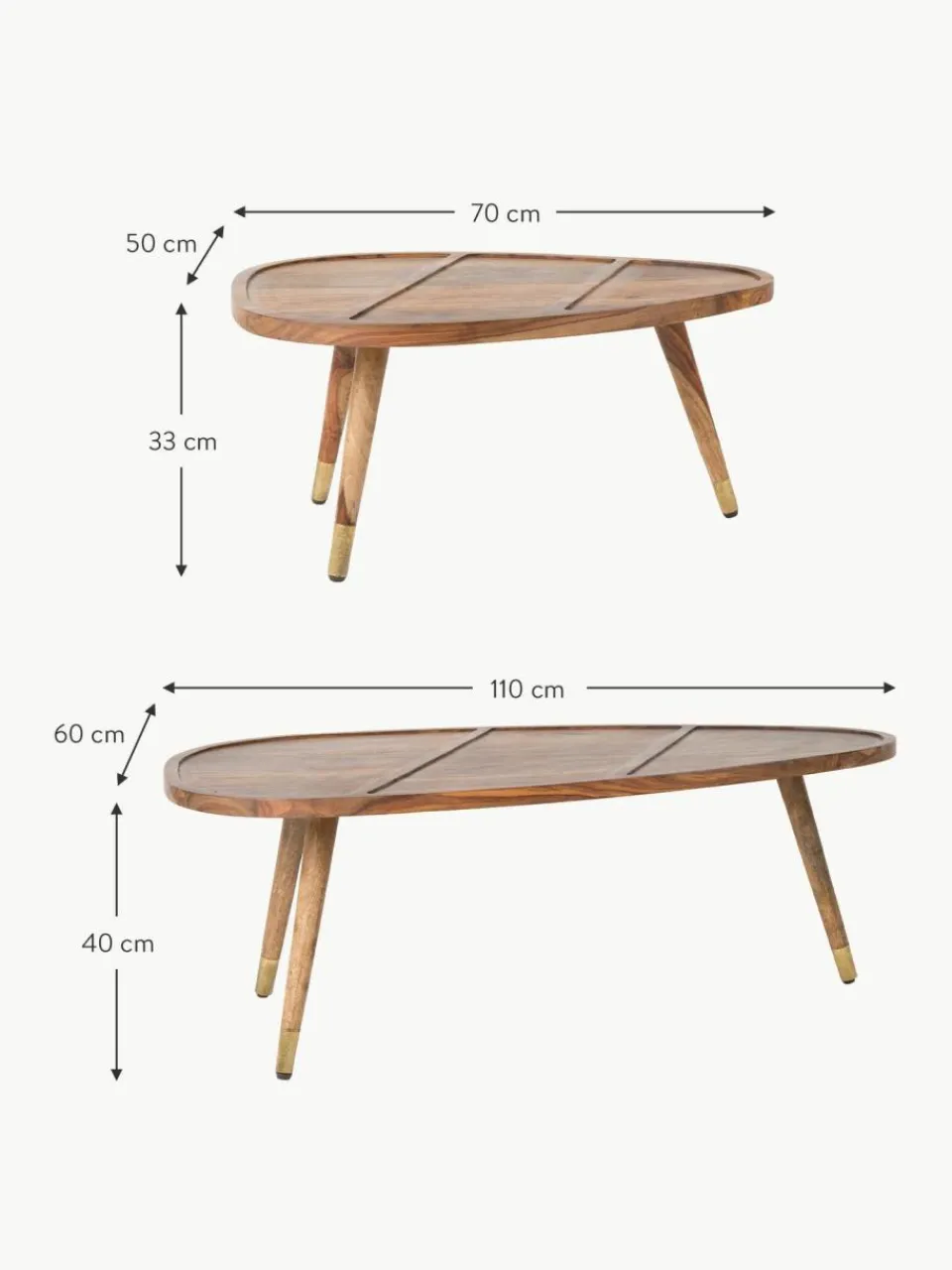 Dutchbone Ovale Couchtische Sham aus Sheeshamholz, 2er-Set