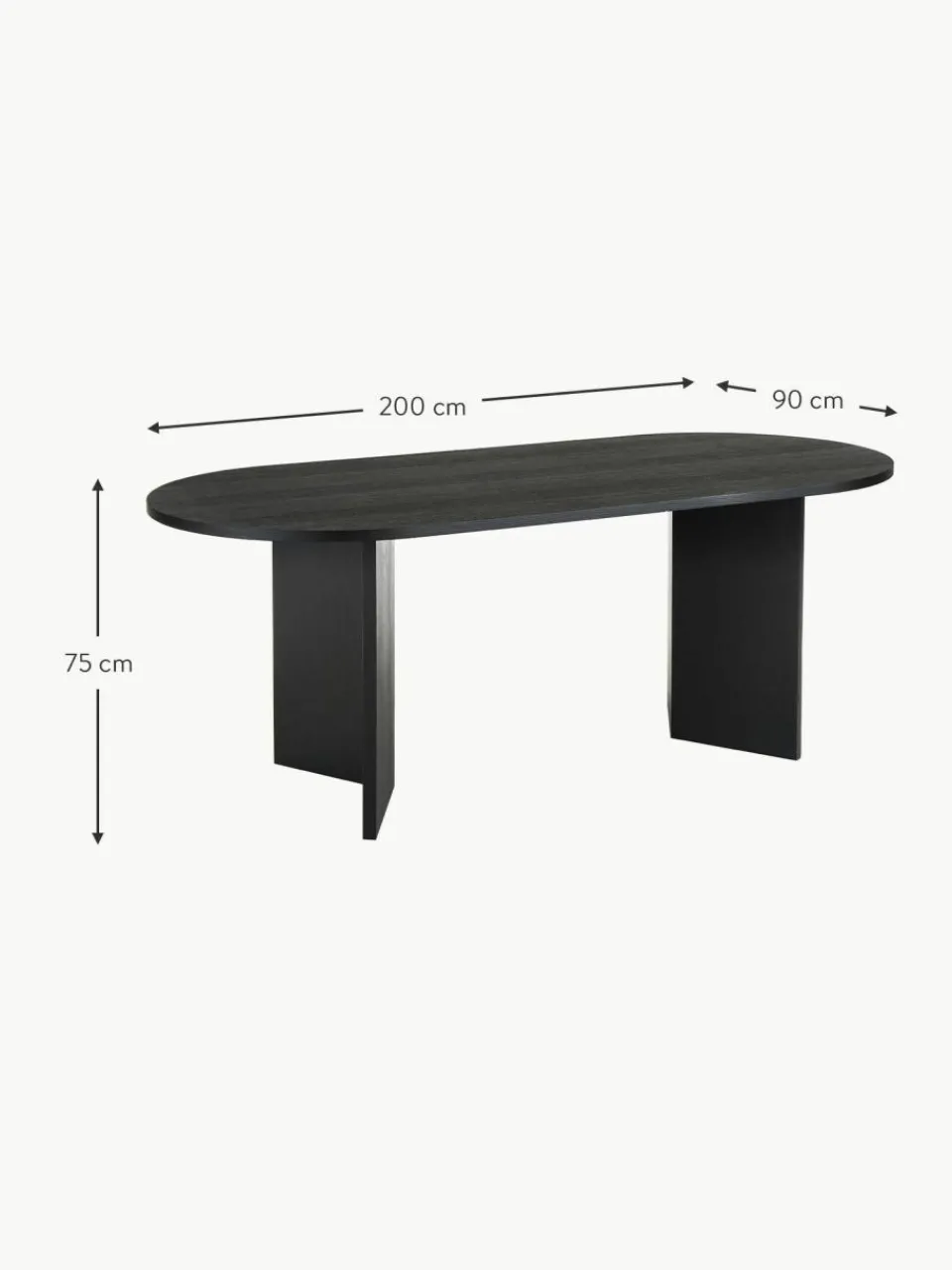Westwing Collection Ovaler Holz-Esstisch Toni, 200 x 90 cm