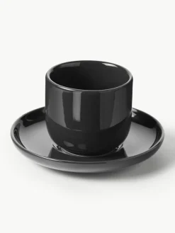 Westwing Collection Porzellan-Espressobecher Nessa mit Untertassen, 4 Stück