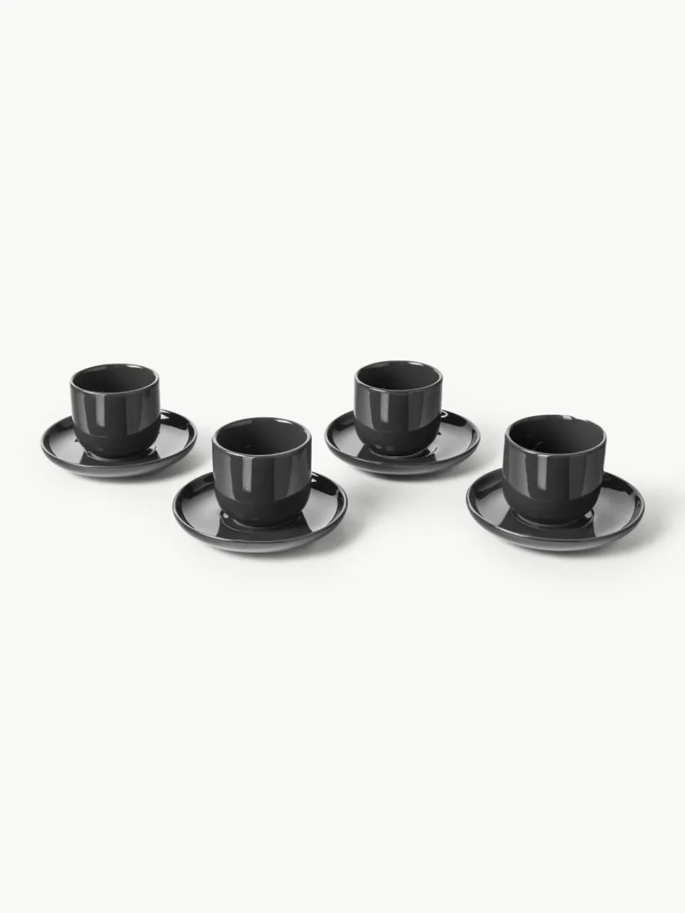 Westwing Collection Porzellan-Espressobecher Nessa mit Untertassen, 4 Stück