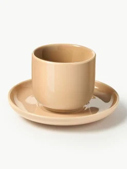 Westwing Collection Porzellan-Espressobecher Nessa mit Untertassen, 4 Stück