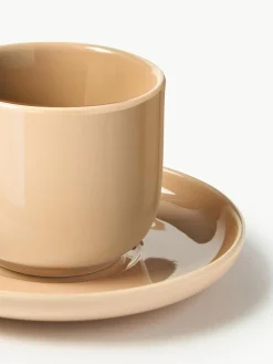 Westwing Collection Porzellan-Espressobecher Nessa mit Untertassen, 4 Stück
