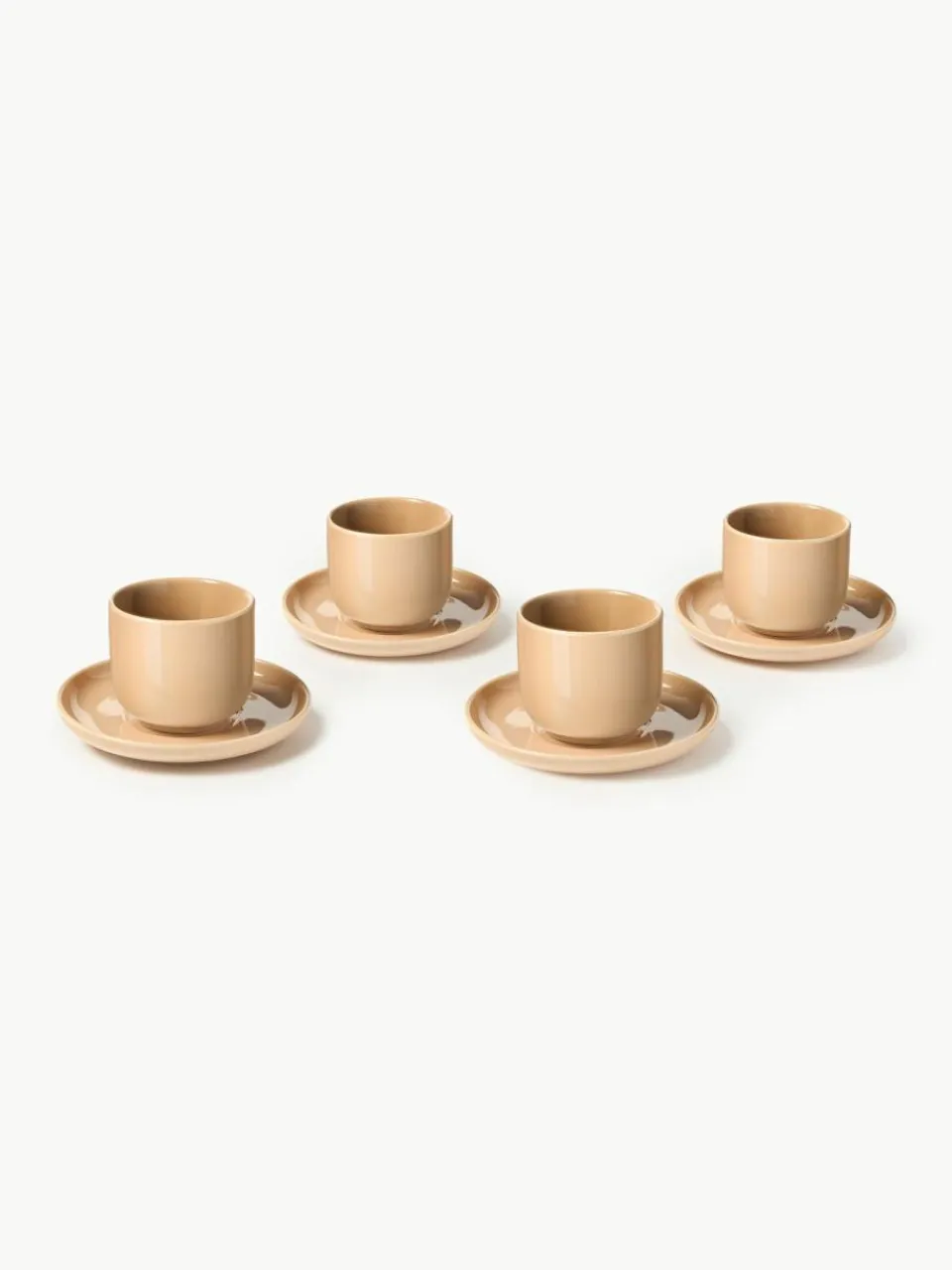 Westwing Collection Porzellan-Espressobecher Nessa mit Untertassen, 4 Stück