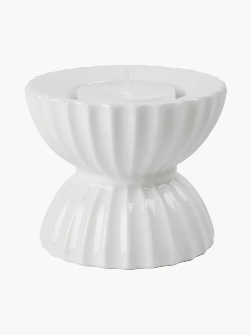 Lyngby Porcelaen Porzellan-Teelichthalter Tura mit geriffelter Oberfläche