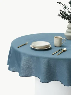 Westwing Collection Runde Leinen-Tischdecke Kennedy mit Umkettelung