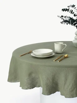 Westwing Collection Runde Leinen-Tischdecke Kennedy mit Umkettelung