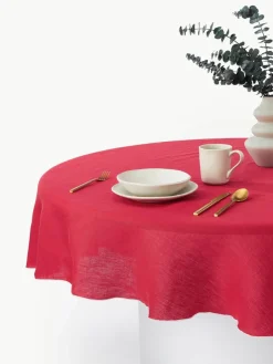 Westwing Collection Runde Leinen-Tischdecke Kennedy mit Umkettelung