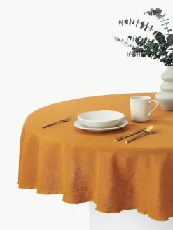 Westwing Collection Runde Leinen-Tischdecke Kennedy mit Umkettelung