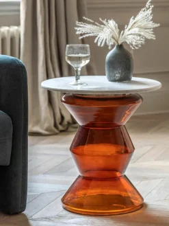 Westwing Runder Beistelltisch Turin aus Glas und Marmor, mundgeblasen