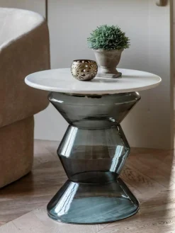 Westwing Runder Beistelltisch Turin aus Glas und Marmor, mundgeblasen