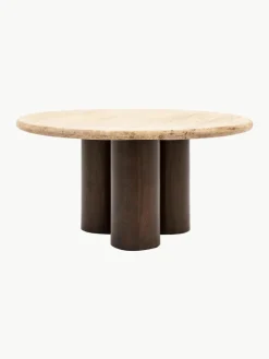 Westwing Runder Couchtisch Trevi mit Travertin-Tischplatte, Ø 75 cm