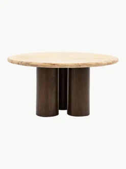 Westwing Runder Couchtisch Trevi mit Travertin-Tischplatte, Ø 75 cm