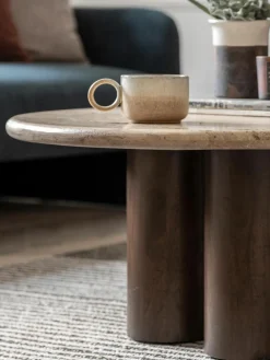 Westwing Runder Couchtisch Trevi mit Travertin-Tischplatte, Ø 75 cm