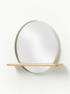 Westwing Collection Runder Wandspiegel Kenny mit Holz-Ablage