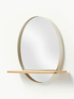 Westwing Collection Runder Wandspiegel Kenny mit Holz-Ablage
