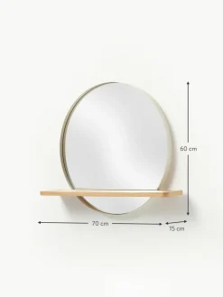 Westwing Collection Runder Wandspiegel Kenny mit Holz-Ablage