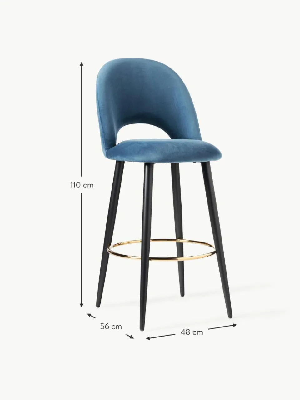 Westwing Collection Samt-Barstuhl Rachel