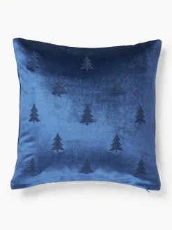 Westwing Collection Samt-Kissenhülle Isadora mit Weihnachtsbaum-Stickerei