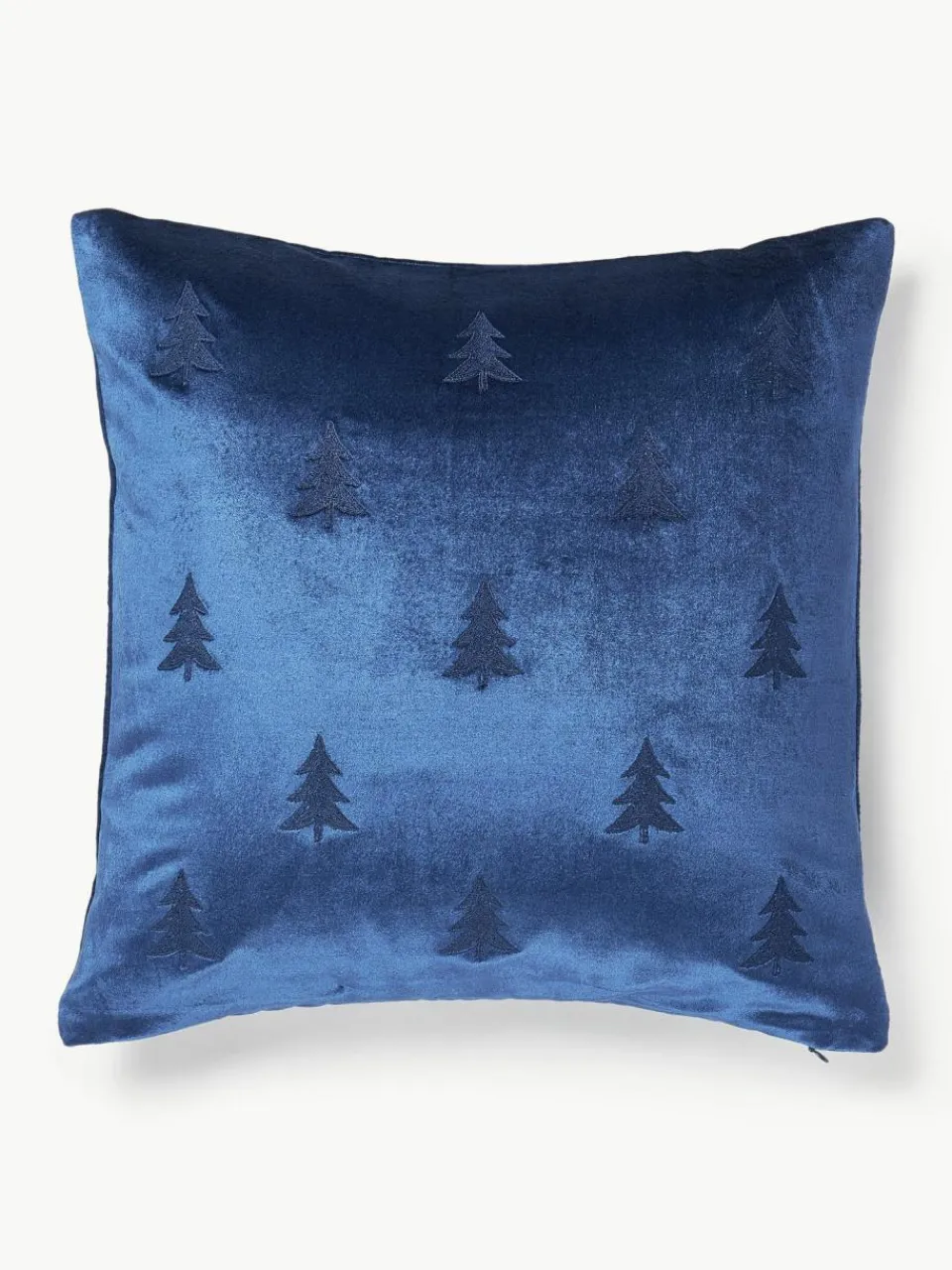 Westwing Collection Samt-Kissenhülle Isadora mit Weihnachtsbaum-Stickerei