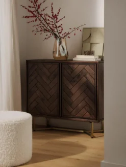 Westwing Collection Sideboard Luca aus Mangoholz mit Fischgrät-Muster
