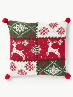 Westwing Collection Strick-Kissenhülle Derby mit weihnachtlichem Motiv