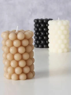 Westwing Stumpenkerzen Pearls, 3er-Set, H 10 cm