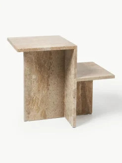 ferm LIVING Travertin-Beistelltisch Distinct mit zwei Tischplatten