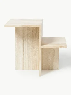 ferm LIVING Travertin-Beistelltisch Distinct mit zwei Tischplatten