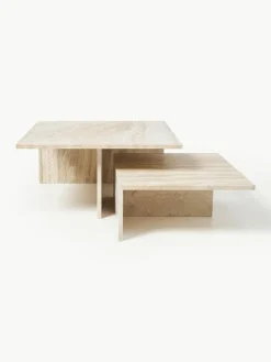 ferm LIVING Travertin-Couchtische Distinct Grande Duo, 2er-Set