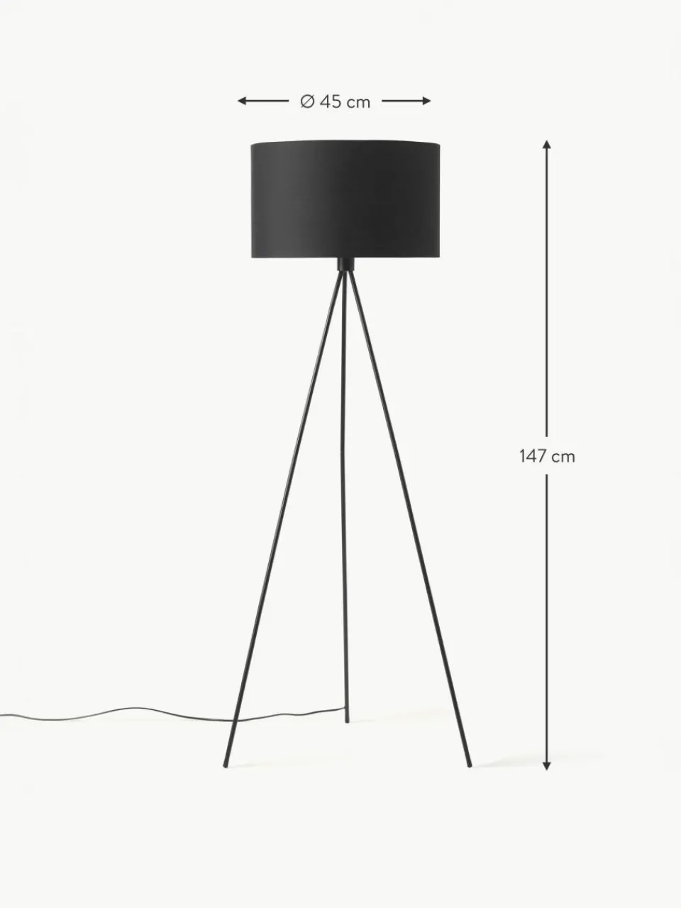 Westwing Collection Tripod Stehlampe Cella mit Stoffschirm