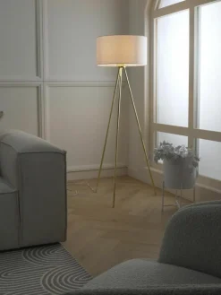 Westwing Collection Tripod Stehlampe Cella mit Stoffschirm