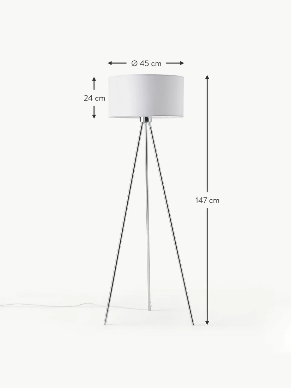 Westwing Collection Tripod Stehlampe Cella mit Stoffschirm