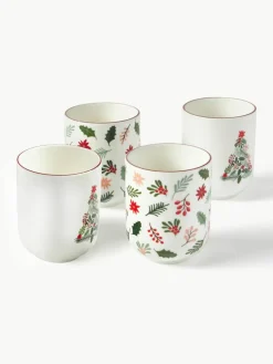 Westwing Collection Weihnachtliche Kaffeebecher Eve aus Porzellan, 4er-Set