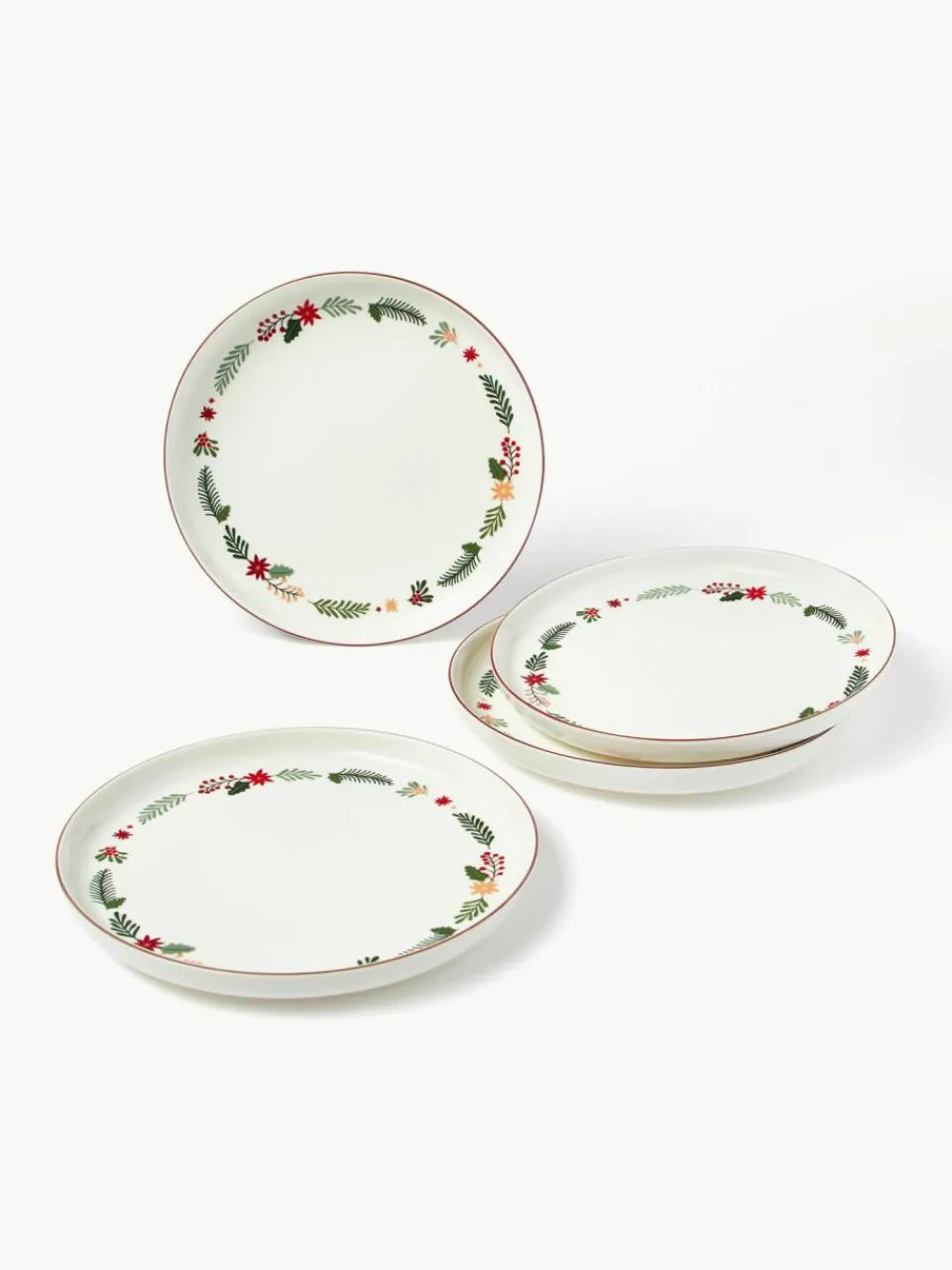 Westwing Collection Weihnachtliches Geschirr-Set Eve aus Porzellan, 4 Personen (12-tlg.)