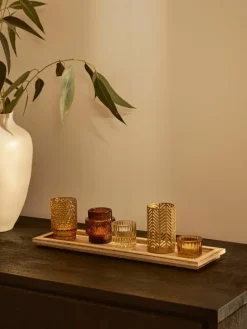 Bloomingville Windlichter Elviena mit Holztablett, 6er-Set