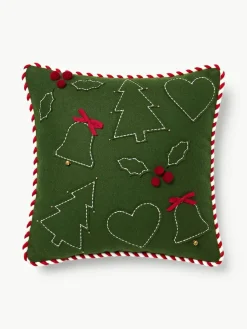 Westwing Collection Woll-Dekokissen Jova mit winterlichem Motiv