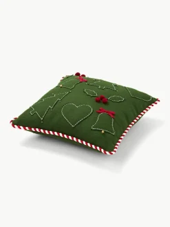Westwing Collection Woll-Dekokissen Jova mit winterlichem Motiv